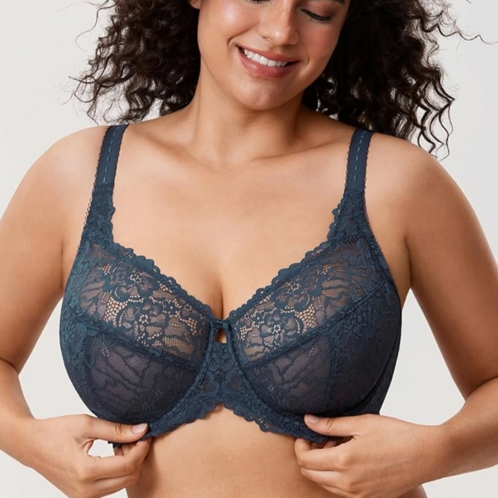 DELIMIRA Women's Plus Size Minimizer Bras Full Coverage Lace Unlined Underwire